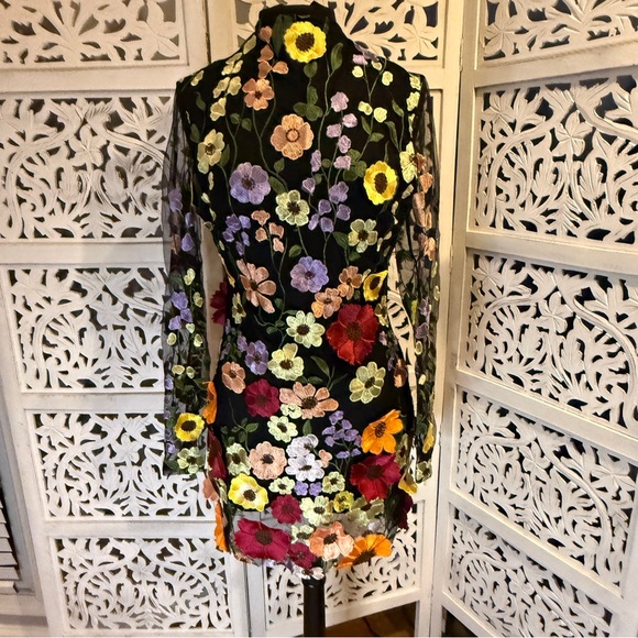Dresses & Skirts - Floral Embroidered Long Sleeve Dress Sz S
